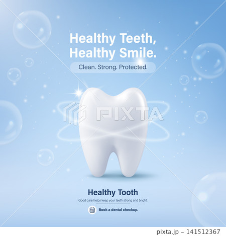 Vector 3d Healthy Teeth Poster. Tooth Dental Care Banner with Blue Bubbles. Oral Hygiene, Dentist Clinic Promotion, Healthy Smile Ad, Checkup Reminder, Medical Awareness Design Vector 3d Healthy Teeth Poster. Tooth Dental Care Banner with Blue Bubbles. Oral Hygiene, Dentist Clinic Promotion, Healthy Smile Ad, Checkup Reminder, Medical Awareness Design 141512367