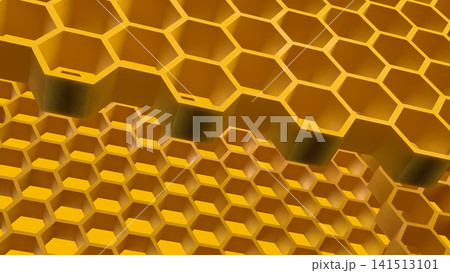 Golden Honeycomb Maze with Layered Hexagonal Pattern 3d render. Golden Honeycomb Maze with Layered Hexagonal Pattern 3d render. 141513101
