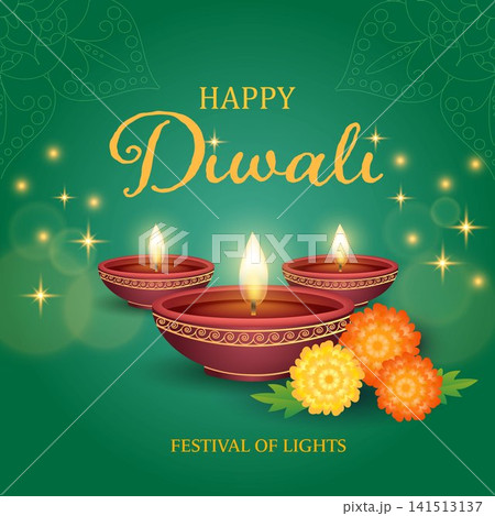 Celebrate the Joyous Festival of Lights with Beautiful Diyas, Festive Flowers, and Wishes 141513137