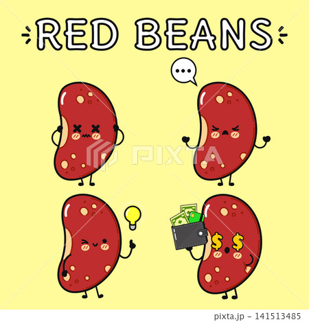 Cute red bean characters expressing different emotions and ideas 141513485