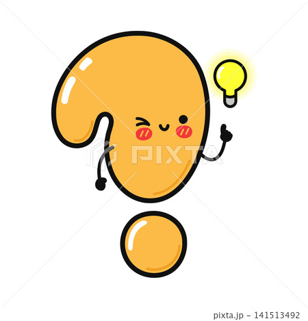 Cute question mark character with a bright idea light bulb above its head Cute question mark character with a bright idea light bulb above its head 141513492
