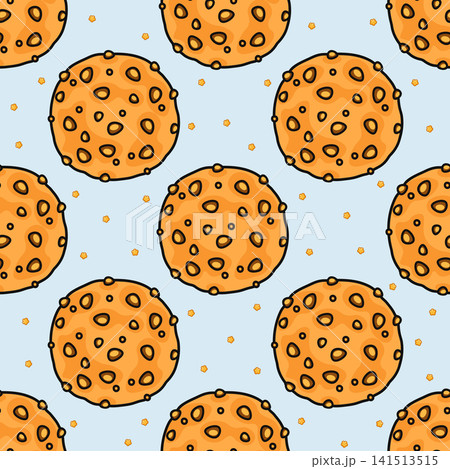 Whimsical cartoon cookies with sprinkles on a light blue background seamless pattern Whimsical cartoon cookies with sprinkles on a light blue background seamless pattern 141513515