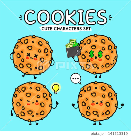 Cute cartoon cookie characters with different emotions and actions Cute cartoon cookie characters with different emotions and actions 141513519