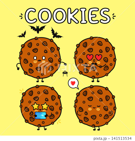 Cute cartoon cookies with funny faces and Halloween bats Cute cartoon cookies with funny faces and Halloween bats 141513534