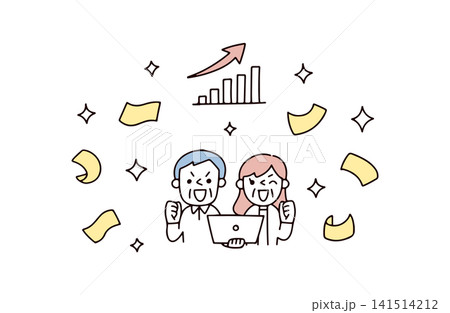 株や投資で順調に資産を増やすシニア夫婦のイラスト 141514212