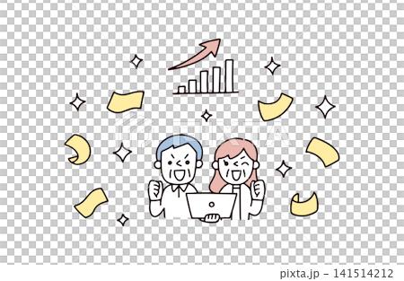 株や投資で順調に資産を増やすシニア夫婦のイラスト 141514212