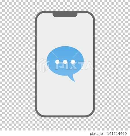 A blue speech bubble illustration displayed on the smartphone screen. A blue speech bubble illustration displayed on the smartphone screen. 141514460