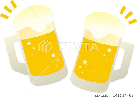 夏　ビール　生ビール　お酒　ジョッキ　グラス　ドリンク　飲み物　アルコール　イラスト素材 141514463