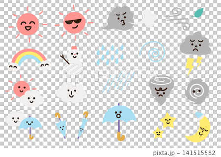 天気や気候のかわいいフラット手描きイラストセット 天気や気候のかわいいフラット手描きイラストセット 141515582