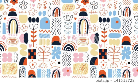Abstract Scandinavian Modern Memphis Hand Drawn Doodle Seamless Pattern Vector Background Abstract Scandinavian Modern Memphis Hand Drawn Doodle Seamless Pattern Vector Background 141515728