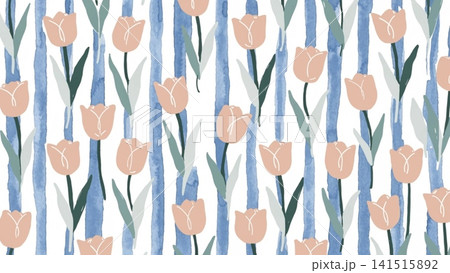 Seamless Scandinavian floral pattern featuring cute minimalist tulips Vector Background Seamless Scandinavian floral pattern featuring cute minimalist tulips Vector Background 141515892