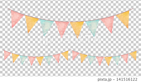 Watercolor-style colorful garland illustration set 141516122