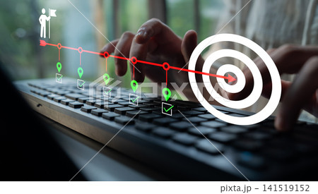Concept of Goal Achievement with Progress Tracking and Success Indicators, Focus on Keyboard Input and Target Symbolizing Motivation and Growth Cyphers. Concept of Goal Achievement with Progress Tracking and Success Indicators, Focus on Keyboard Input and Target Symbolizing Motivation and Growth Cyphers. 141519152