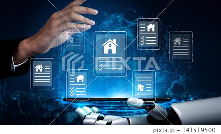 Futuristic Technology Concept of Document Handling with Robot Hand and Digital Real Estate Data on Smartphone in Innovative Business Environment Gluon Futuristic Technology Concept of Document Handling with Robot Hand and Digital Real Estate Data on Smartphone in Innovative Business Environment Gluon 141519500