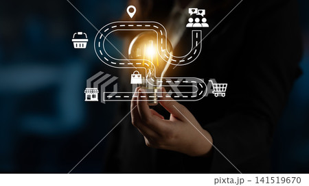 Creative Business Concept of Innovative Pathways with Light Bulb and Map Icons Representing Ideas, Growth, and Opportunity in a Modern Environment Ledger 141519670