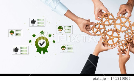 Collaborative Teamwork with Hands Holding Gears Symbolizing Success, Ratings and Quality Assurance in a Professional Setting. Entropy 141519863