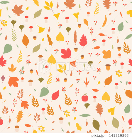 Autumn Leaves and Forest Elements Seamless Pattern Autumn Leaves and Forest Elements Seamless Pattern 141519895