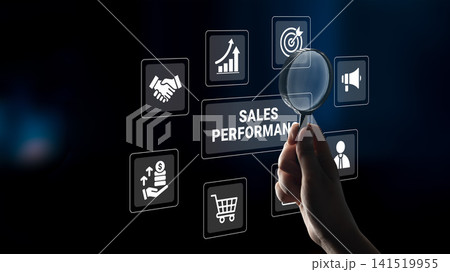 Exploring Sales Performance Metrics Through Digital Interfaces with a Magnifying Glass and Graphical Elements in a Professional Setting Ledger Exploring Sales Performance Metrics Through Digital Interfaces with a Magnifying Glass and Graphical Elements in a Professional Setting Ledger 141519955