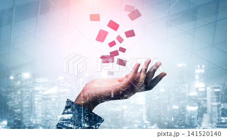 Hand Releasing Colorful Email Icons Against Cityscape Background Representing Digital Communication and Technology Transformation in Modern Society. Entropy Hand Releasing Colorful Email Icons Against Cityscape Background Representing Digital Communication and Technology Transformation in Modern Society. Entropy 141520140