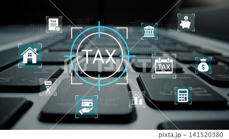 Tax Payment Concepts with Icons over Laptop Keyboard Representing Finance and Revenue Management in Modern Digital Environment Gluon Tax Payment Concepts with Icons over Laptop Keyboard Representing Finance and Revenue Management in Modern Digital Environment Gluon 141520380