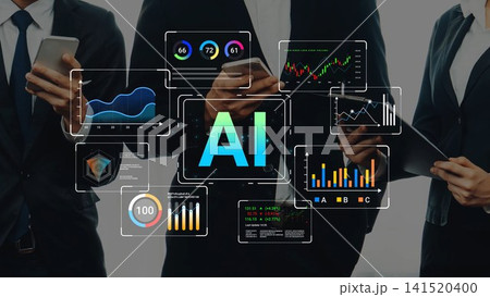Business Professionals Analyzing AI Data with Graphs and Statistics on Digital Devices in a Modern Office Setting Gluon Business Professionals Analyzing AI Data with Graphs and Statistics on Digital Devices in a Modern Office Setting Gluon 141520400