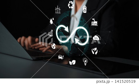 Business Person Engaging with Sustainable Technology Concept Illustrating Circular Economy and Environmental Solutions for Future Growth and Innovation. Entropy Business Person Engaging with Sustainable Technology Concept Illustrating Circular Economy and Environmental Solutions for Future Growth and Innovation. Entropy 141520519