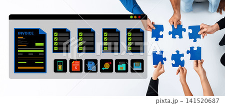 Collaborative Teamwork in Business Process with Puzzle Pieces and Invoice Digital Interface for Project Management Solutions Ledger 141520687