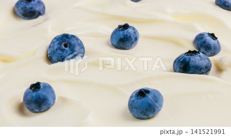 Fresh Blueberries On Creamy Yogurt Texture Background Fresh Blueberries On Creamy Yogurt Texture Background 141521991