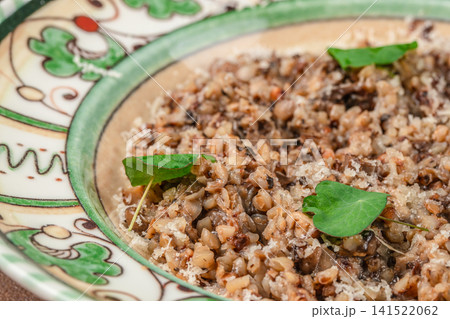 Creamy Buckwheat Risotto with Wild Mushrooms and Parmesan Cheese Creamy Buckwheat Risotto with Wild Mushrooms and Parmesan Cheese 141522062