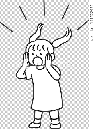 An illustration of a young elementary school girl shouting loudly (line art only) An illustration of a young elementary school girl shouting loudly (line art only) 141522472