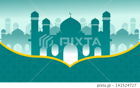 Green Islamic banner vector background. Perfect for Ramadan or Eid Mubarak backdrop 141524727