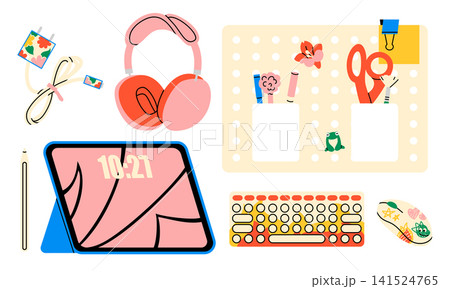 Cute study desk workplace set illustration 141524765