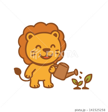 cute lion watering plants cute lion watering plants 141525258