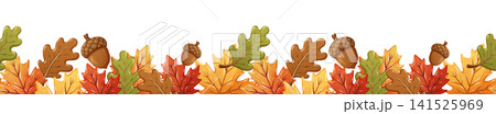 Autumn Leaves and Acorns Decorative Border Illustration Autumn Leaves and Acorns Decorative Border Illustration 141525969