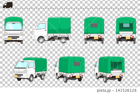 一組輕型卡車及其貨廂蓋的向量插圖。 一組輕型卡車及其貨廂蓋的向量插圖。 141526128