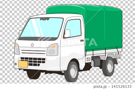 一輛輕型卡車的向量圖,貨廂上蓋著帆布篷,車頭斜向前。 一輛輕型卡車的向量圖,貨廂上蓋著帆布篷,車頭斜向前。 141526133