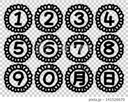 カレンダーに使える手描き風数字の枠セット ひまわり 線画 カレンダーに使える手描き風数字の枠セット ひまわり 線画 141526670