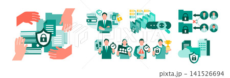 データガバナンスと情報セキュリティ管理を推進するビジネスシーンのイラストセット データガバナンスと情報セキュリティ管理を推進するビジネスシーンのイラストセット 141526694
