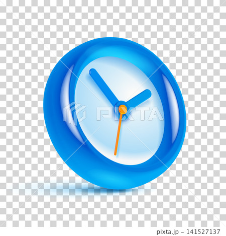 Glossy blue 3D clock icon isolated on transparent background. Modern symbol of time management, reminder, deadline, productivity, schedule and business planning. Glossy blue 3D clock icon isolated on transparent background. Modern symbol of time management, reminder, deadline, productivity, schedule and business planning. 141527137