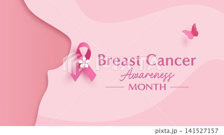 Breast Cancer Awareness Month Banner Concept in Pink Paper Cut Style Breast Cancer Awareness Month Banner Concept in Pink Paper Cut Style 141527157