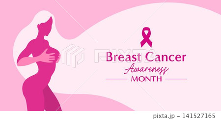 Breast Cancer Awareness Woman Protecting Breast with Pink Ribbon Healthcare Banner Vector Breast Cancer Awareness Woman Protecting Breast with Pink Ribbon Healthcare Banner Vector 141527165