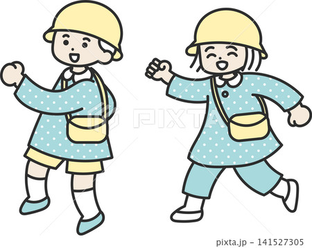 スモックを着た幼稚園児の男児と女児のイラスト 141527305