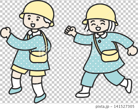 スモックを着た幼稚園児の男児と女児のイラスト 141527305