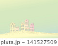 Minimal Pastel Houses on Rolling Hills with Large Copy Space Vector Background 141527509