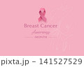 Breast Cancer Awareness Month Poster with Pink Ribbon and Minimal Line Art Woman Vector Illustration 141527529