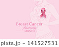 Breast Cancer Awareness Month Poster with Woman Holding Pink Ribbon Healthcare Vector Illustration 141527531