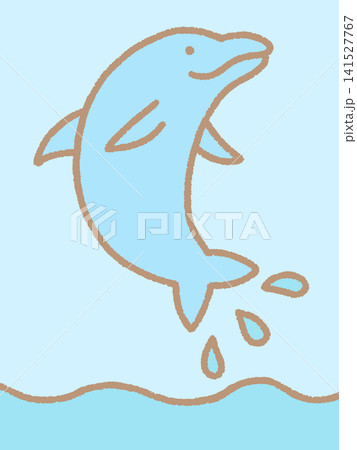 水面から飛び跳ねるイルカのかわいい手描き風イラスト素材 水面から飛び跳ねるイルカのかわいい手描き風イラスト素材 141527767