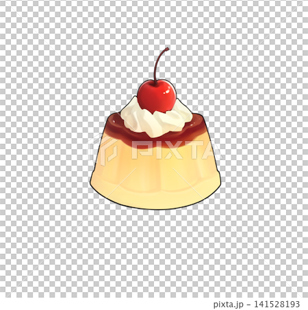 An illustration of a delicious-looking pudding topped with cream and a cherry. An illustration of a delicious-looking pudding topped with cream and a cherry. 141528193