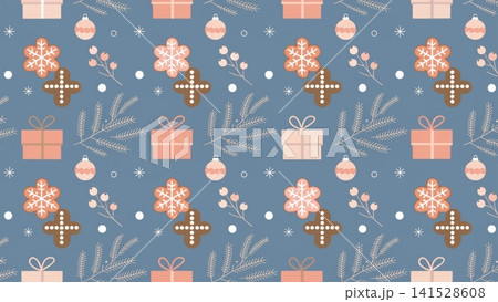 Christmas Seamless Pattern Flat Vector Scandinavian Style Background  141528608