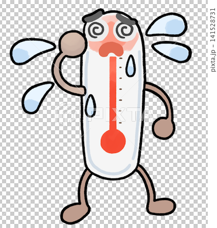 Illustration of a character with a sweating thermometer Illustration of a character with a sweating thermometer 141528731